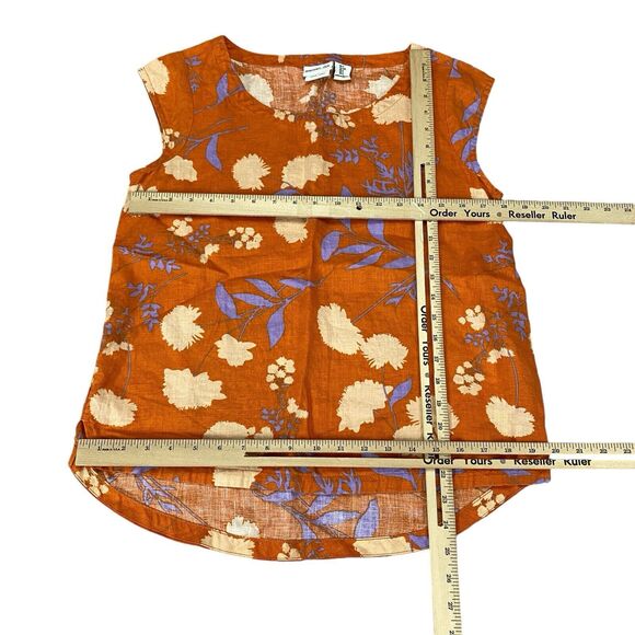 Rachell Zoe 100% Linen Women Top Small Rust/Brown Floral Shirt Flutter Sleeve - Picture 6 of 8